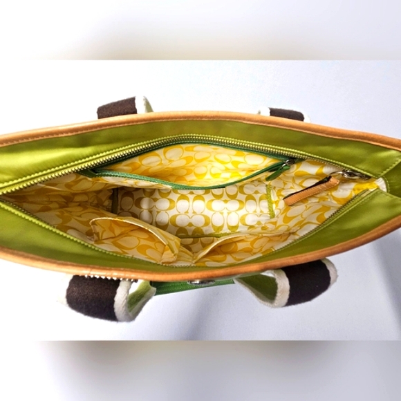 Coach Hamptons Reversible Tote Bag. Lime Green Sateen Nylon, Leather Trim. EUC. - Picture 8 of 9